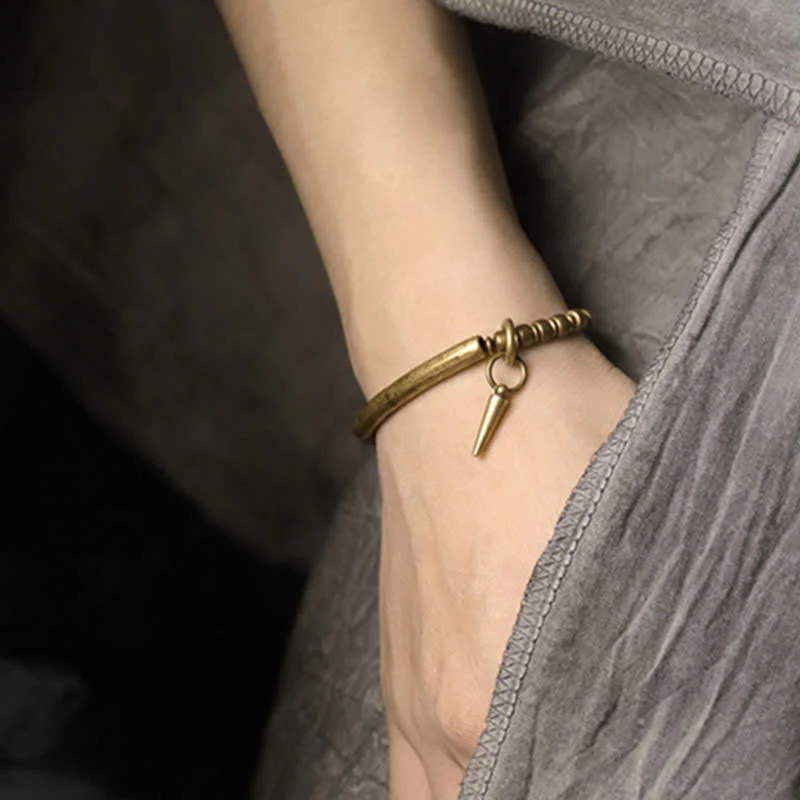 Buddha Stones Lava Rock Stone Copper Balance Cuff Bracelet Bangle