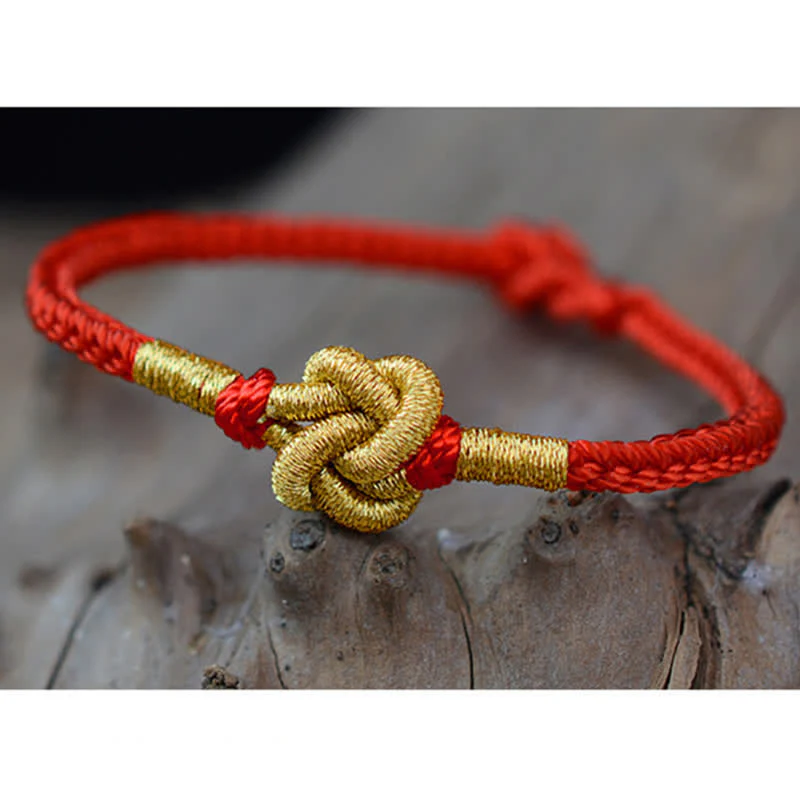 Buddha Stones Handmade Simple Design Chinese Knotting Luck Strength Braid String Bracelet