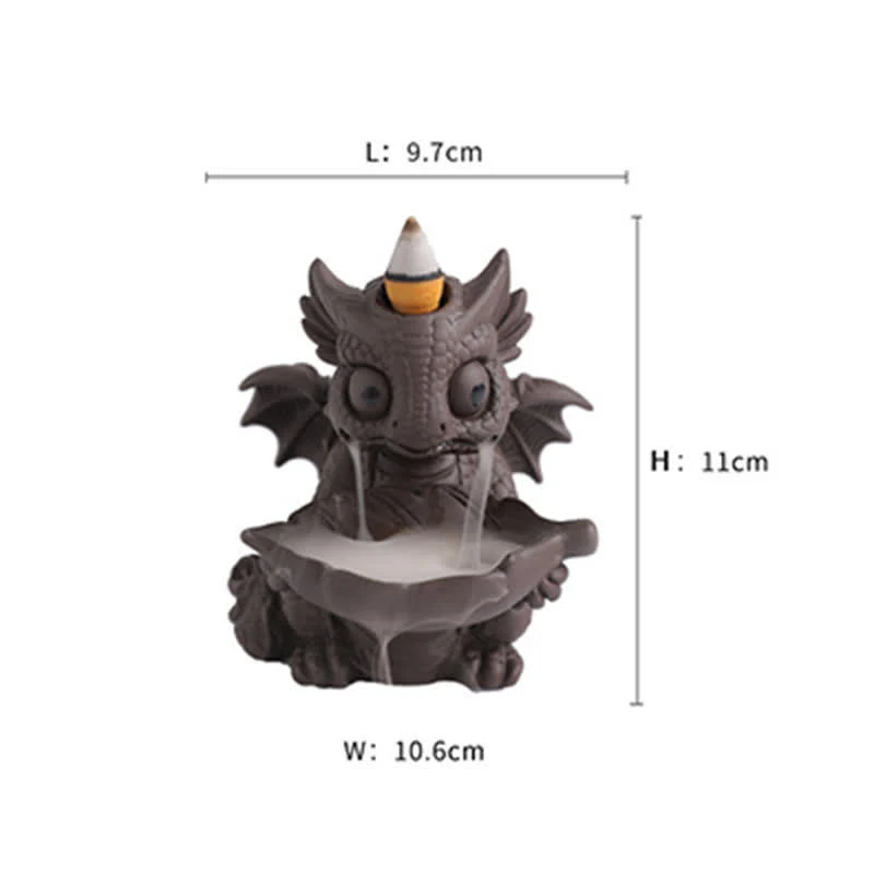 Buddha Stones Lovely Dinosaur Purple Clay Backflow Smoke Fountain Healing Incense Burner Decoration