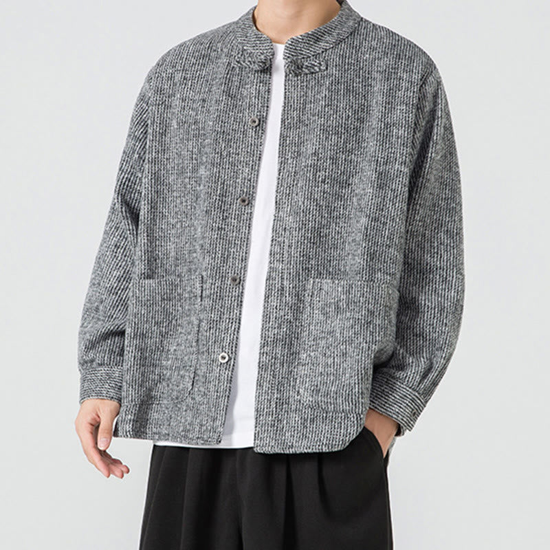 Buddha Stones Long Sleeve Frog-button Design Men's Cotton Jacket Shirt With Pockets