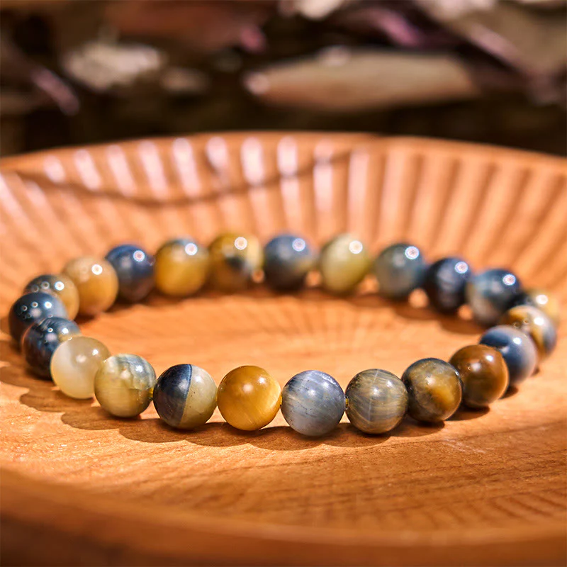 Buddha Stones Yellow Blue Tiger Eye Courage Bracelet