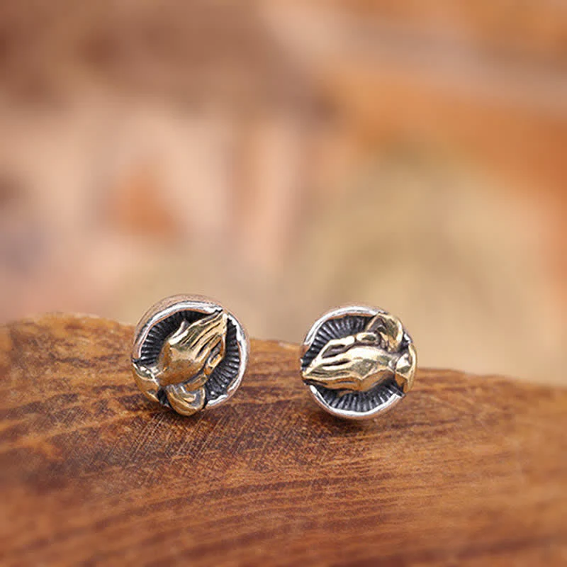 Buddha Stones 925 Sterling Silver Namaste Equality Stud Earrings