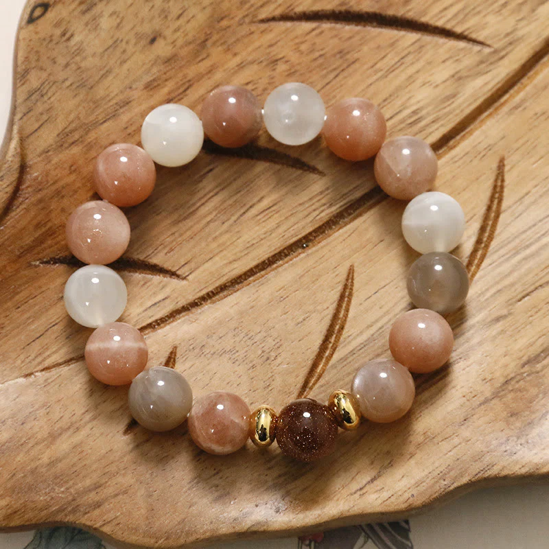 Buddha Stones Natural Sun Stone Gold Sandstone Wealth Positive Bracelet