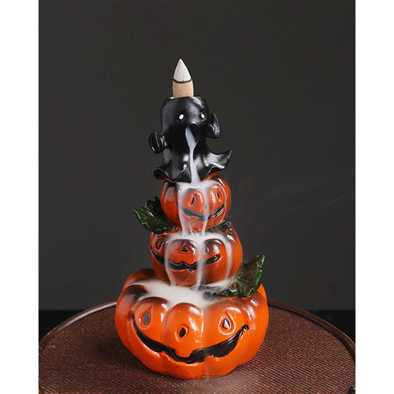 Buddha Stones Halloween Pumpkins Ghost Resin Backflow Smoke Fountain Incense Burner Decoration