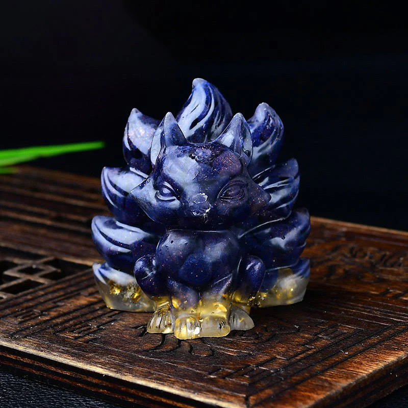 Buddha Stones Natural Various Crystal Strawberry Quartz Amethyst Nine Tailed Fox Protection Home Decoration