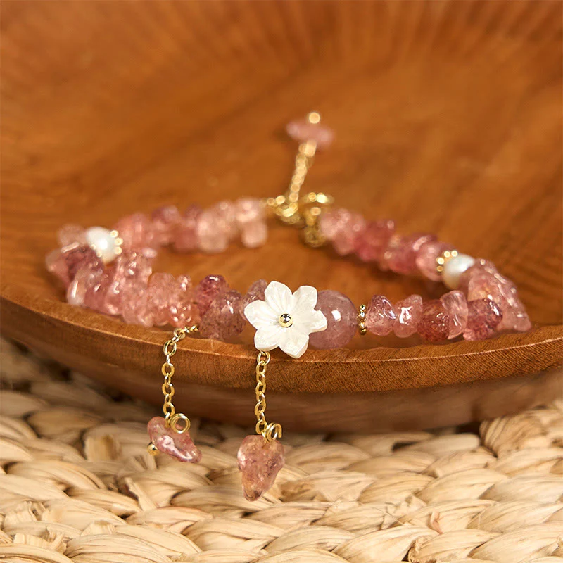 Buddha Stones Natural Strawberry Quartz Green Strawberry Quartz Super Seven Crystal Flower Healing Bracelet