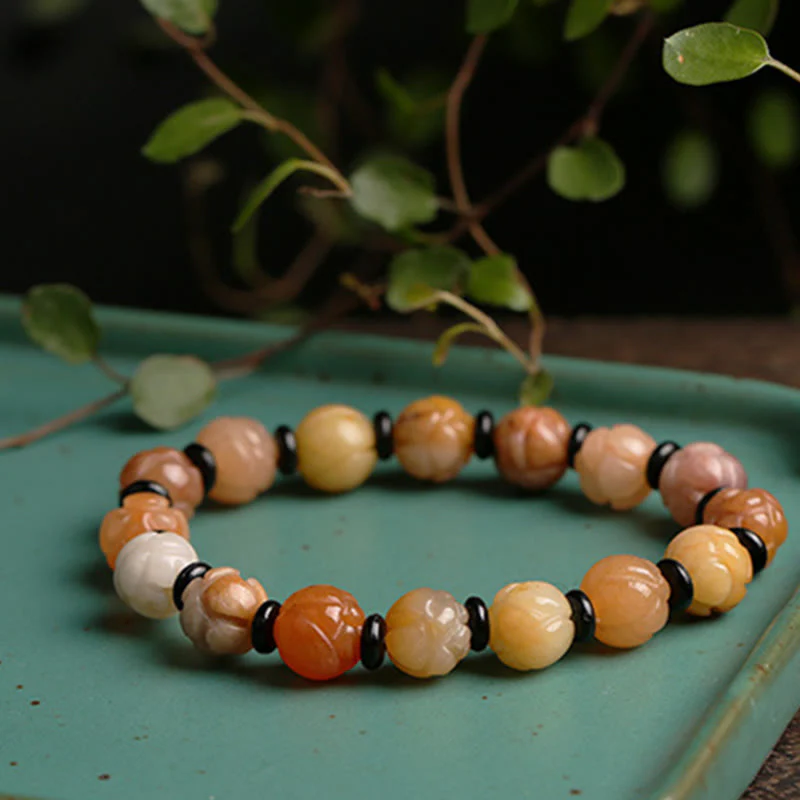 Buddha Stones Golden Silk Jade Lotus Wealth Luck Bracelet