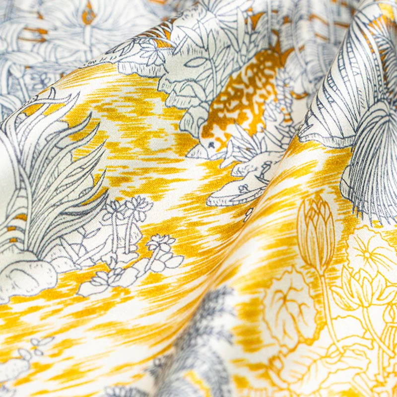 Buddha Stones Jungle Oil Painting Auspicious Clouds 100% Mulberry Silk Scarf Premium Grade 6A Double-sided Silk Neck Scarf