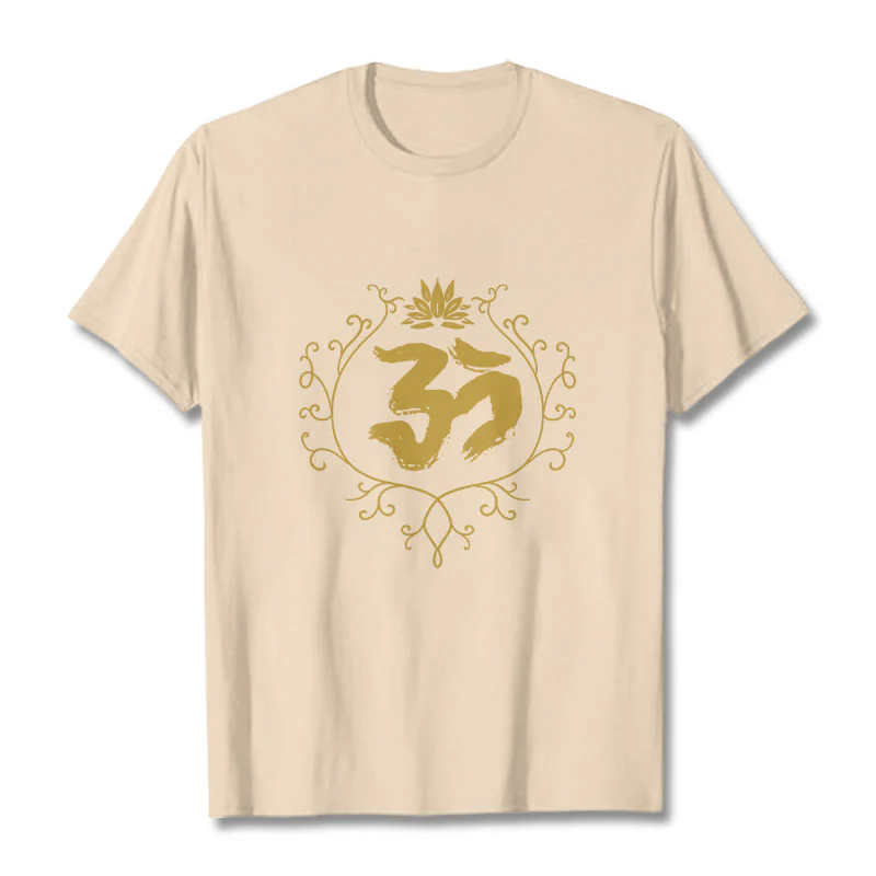 Buddha Stones Om Lotus Flower Vine Pattern Meditation Cotton Tee T-shirt