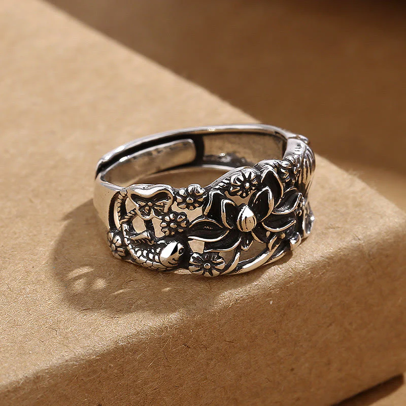 Buddha Stones Lotus Symbol Koi Fish Enlightenment Ring