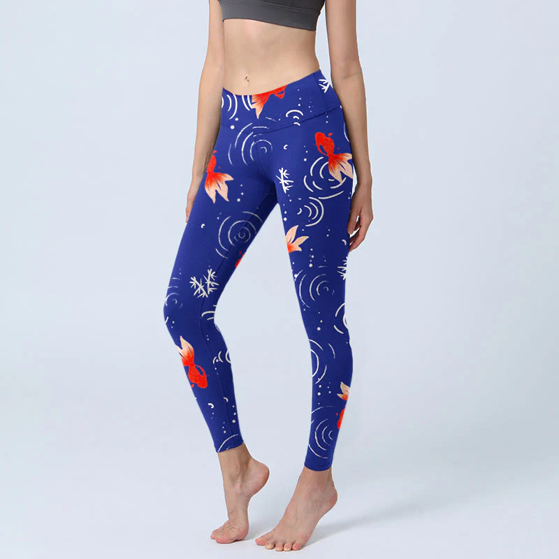 Buddha Stones Goldfish Water Ripples Pattern Print Gym Leggings Women's Yoga Pants