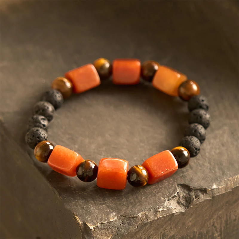 Buddha Stones Various Crystals Cube Amethyst Lava Rock Support Bracelet