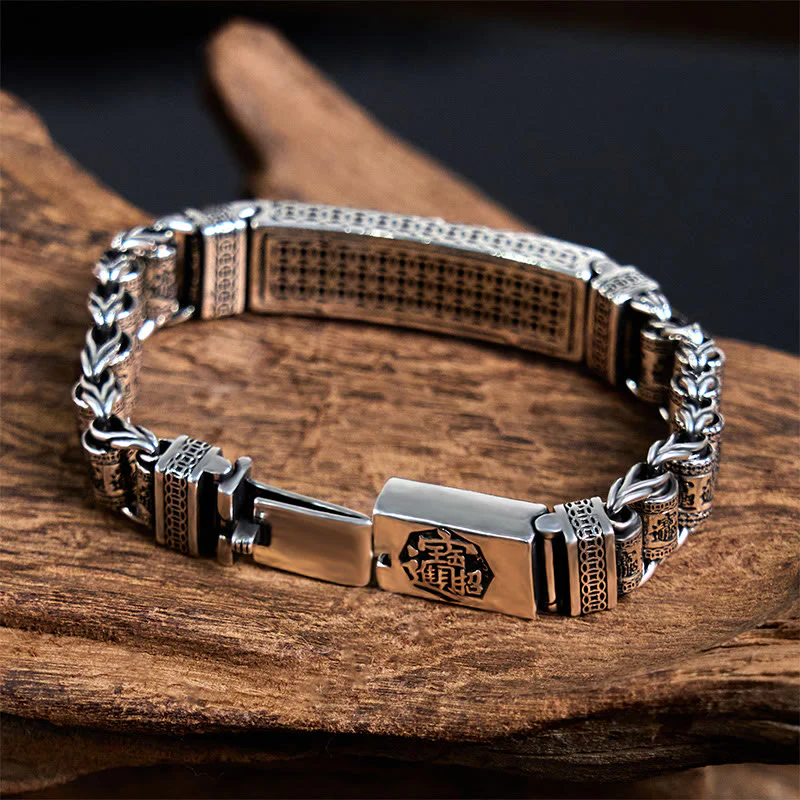 Buddha Stones Tibetan Copper Buckle Prayer Wheel Heart Sutra Pi Xiu Metal Bracelet