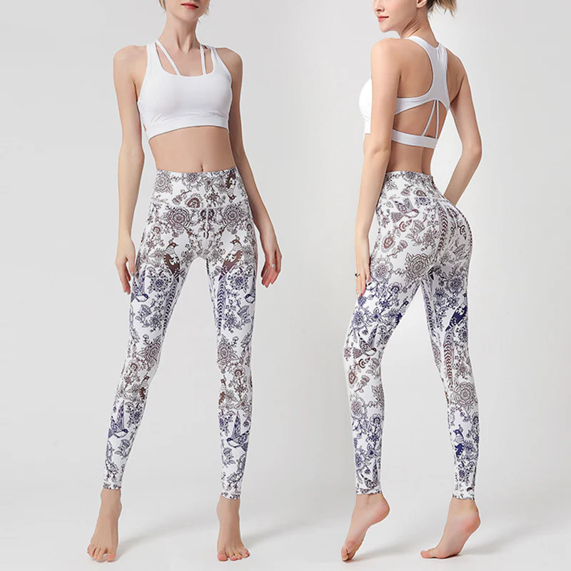 Buddha Stones Flowers Leaves Birds Print Pants Sports Fitness Yoga Leggings Women's Yoga Pants