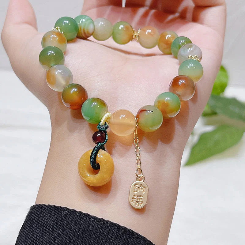 Buddha Stones Peacock Agate Topaz Peace Buckle Nafu Balance Bracelet