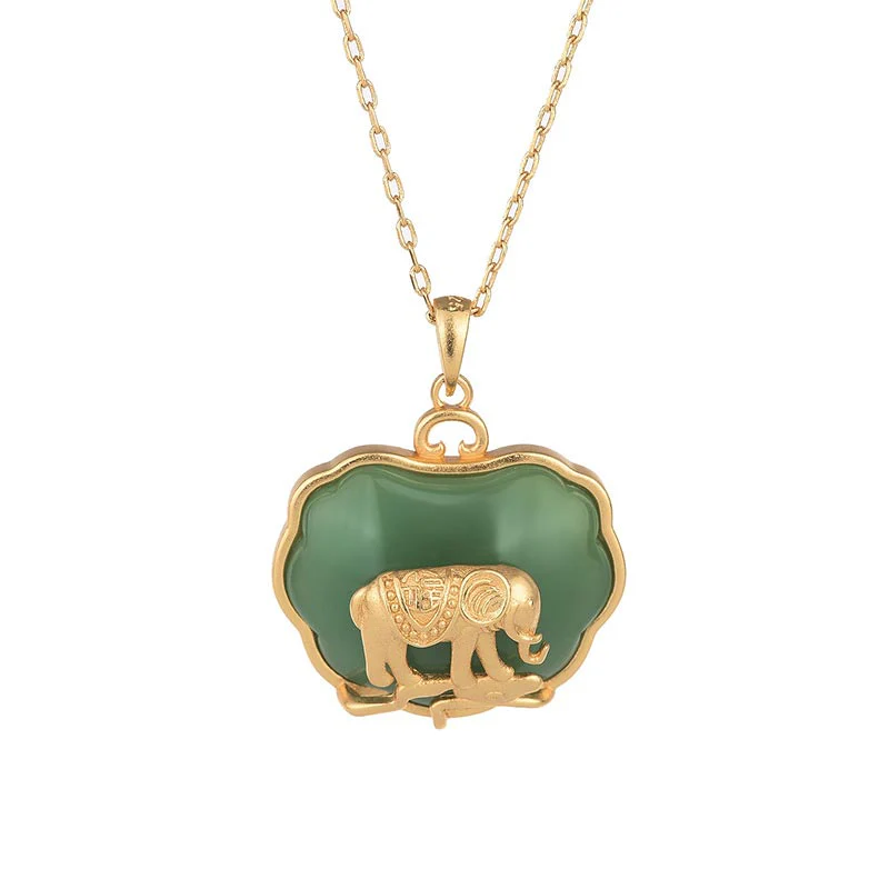 Buddha Stones Natural Jade Elephant Healing Necklace Pendant