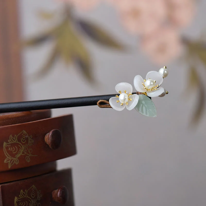 Buddha Stones Grain Wood Liuli Magnolia Flowers Pearl Protection Hairpin