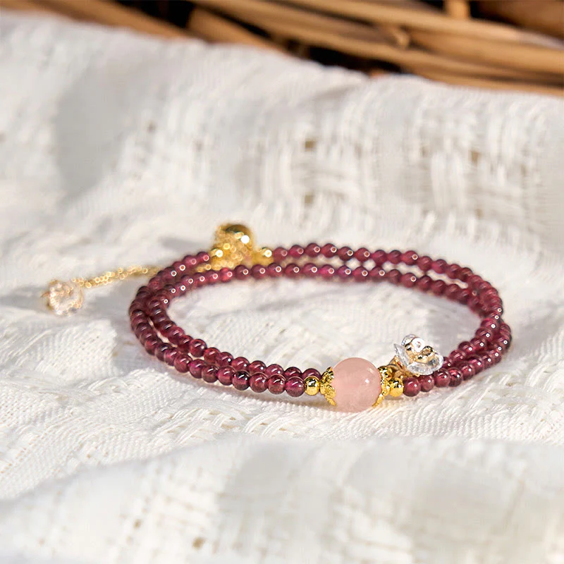 Buddha Stones Natural Flower Garnet Pink Crystal Calm Double Wrap Bracelet