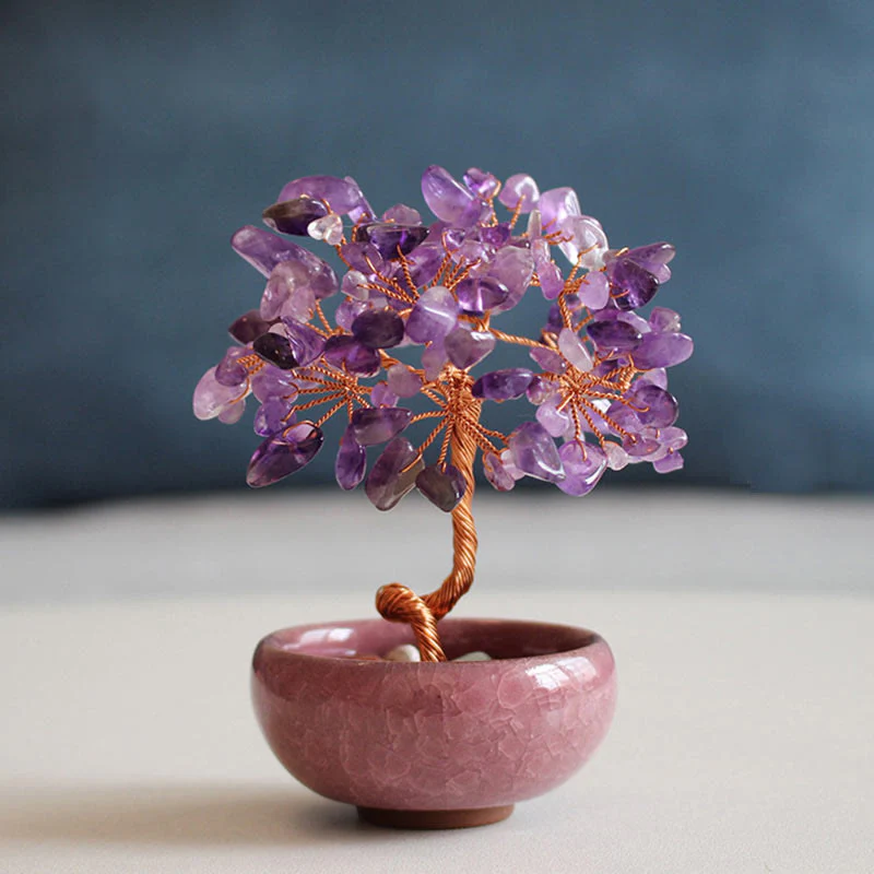 Buddha Stones Various Crystal Citrine Amethyst Green Aventurine Tree Prosperity Home Decoration