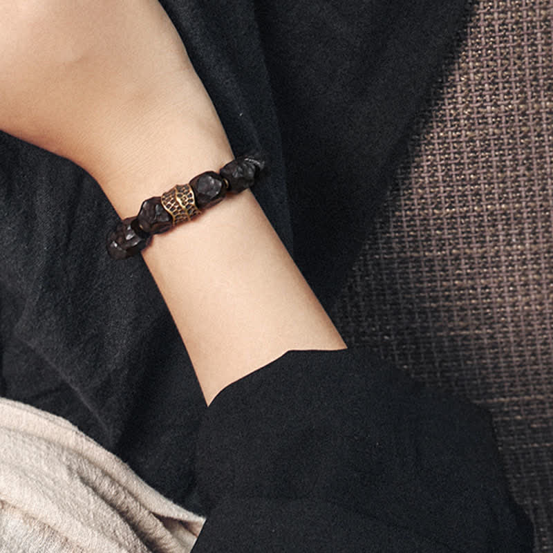 Buddha Stones Ebony Wood Copper Peace Balance Couple Bracelet
