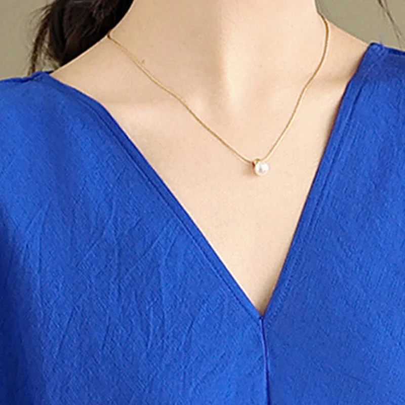 Buddha Stones Fall Casual V-Neck Long Sleeve Cotton Midi Dress