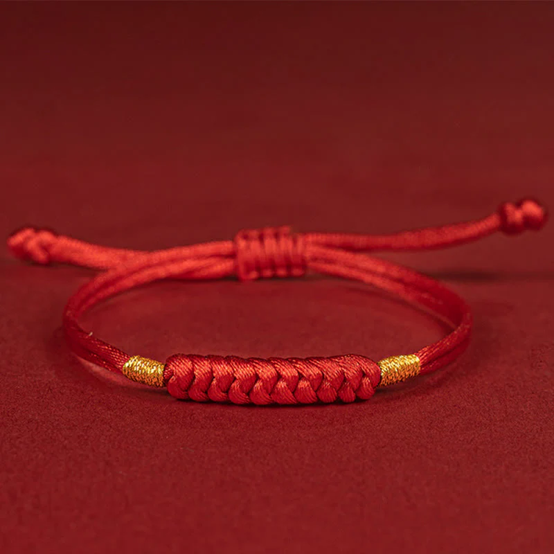 Buddha Stones Handmade Braided Red String Happy Knot Flat Knot Colorful Rope Bracelet