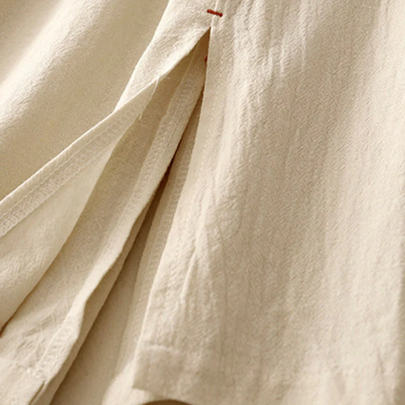 Buddha Stones Casual Simple Design Drawstring Split Cotton Linen Women's Wide Leg Pants With Pockets