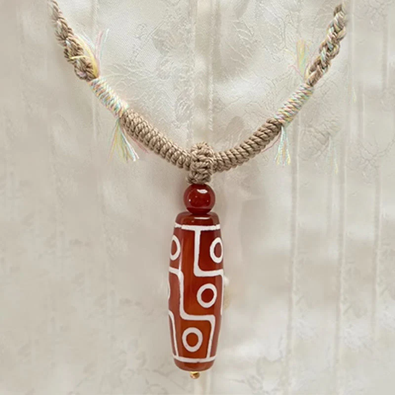 Buddha Stones Natural Red Agate Nine-eye Dzi Bead Power Rope Bracelet