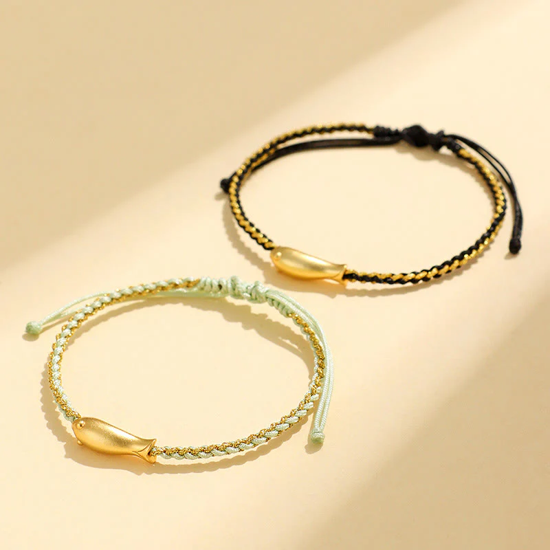 Buddha Stones 999 Sterling Silver Lucky Koi Fish Protection Rope Bracelet