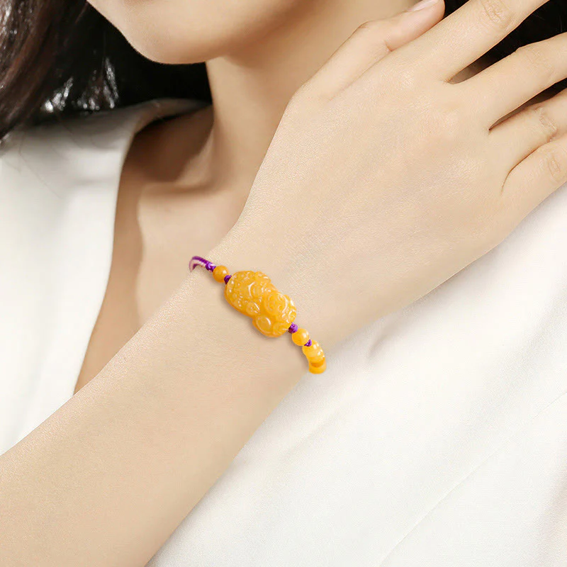 Buddha Stones Golden Silk Jade Beads PiXiu Wealth Bracelet