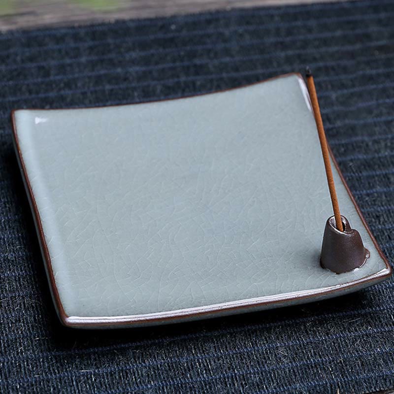 Buddha Stones Lotus Plum Blossom Square Ceramic Spiritual Backflow Incense Burner