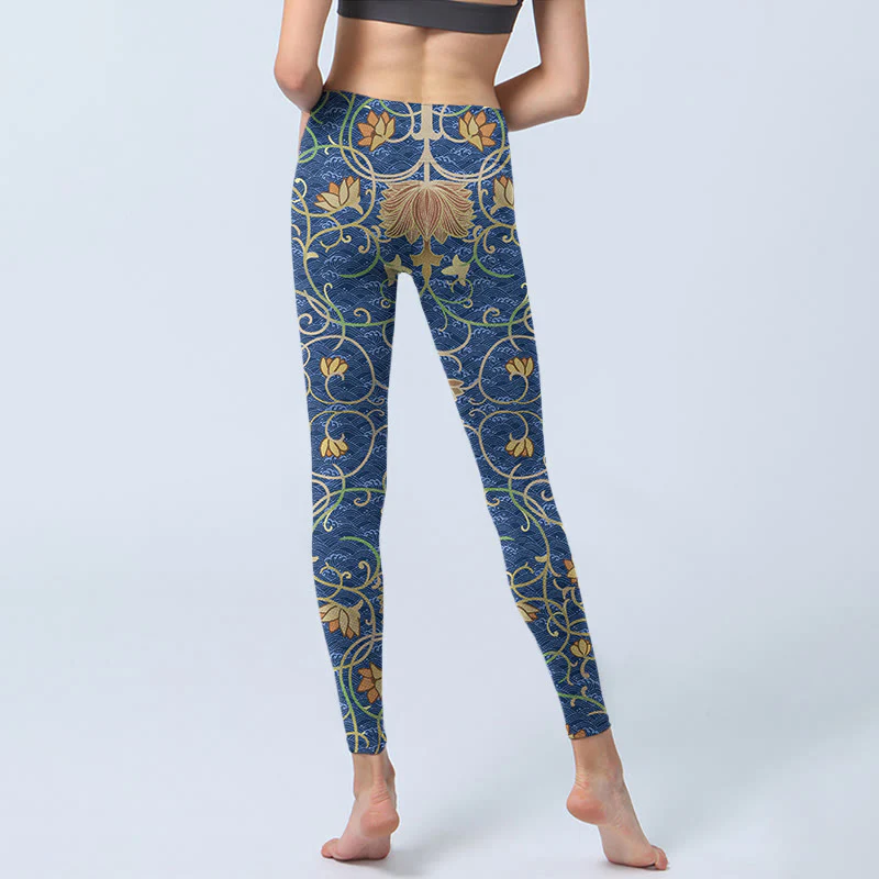 Buddha Stones Lotus Flowers Print Gym Leggings Women's Yoga Pants