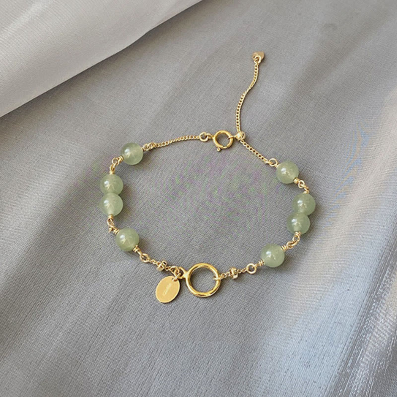 Buddha Stones 14k Gold Plated Hetian Jade Beaded Prosperity Chain Bracelet