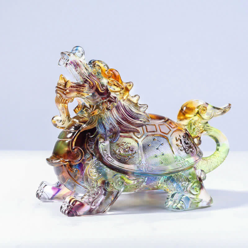 Buddha Stones Feng Shui Dragon Turtle Handmade Liuli Crystal Art Piece Home Office Decoration