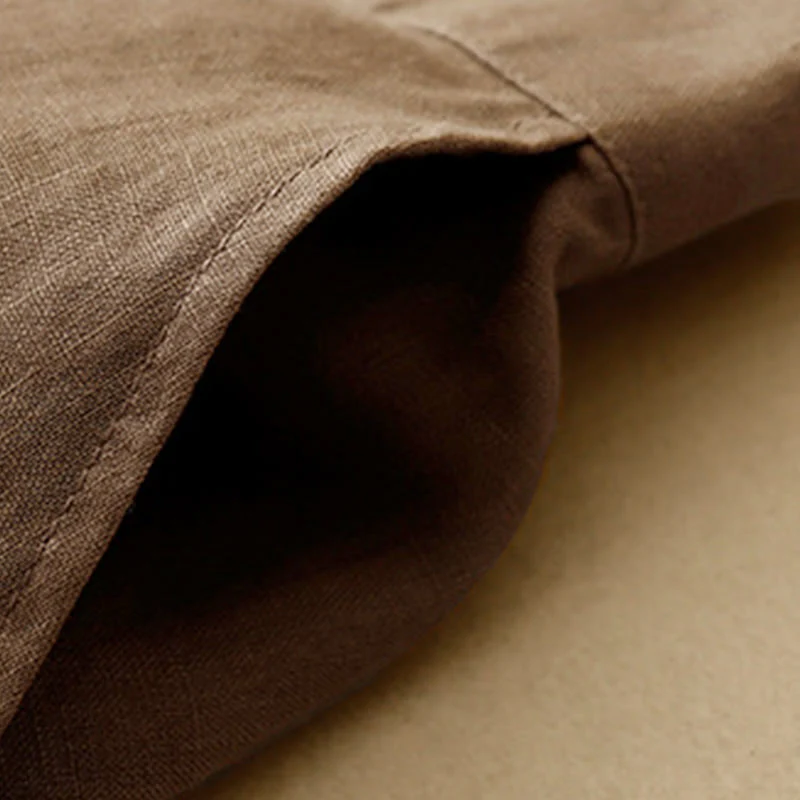 Buddha Stones Plain Color Frog-Button Cotton Linen Women's Wide Leg Pants With Pockets