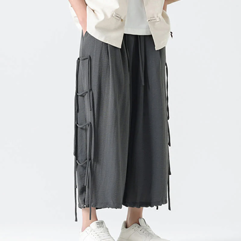 Buddha Stones Casual Loose Lanyard Design Waist Rope Men's 7-8 Length Spandex Pants With Pockets