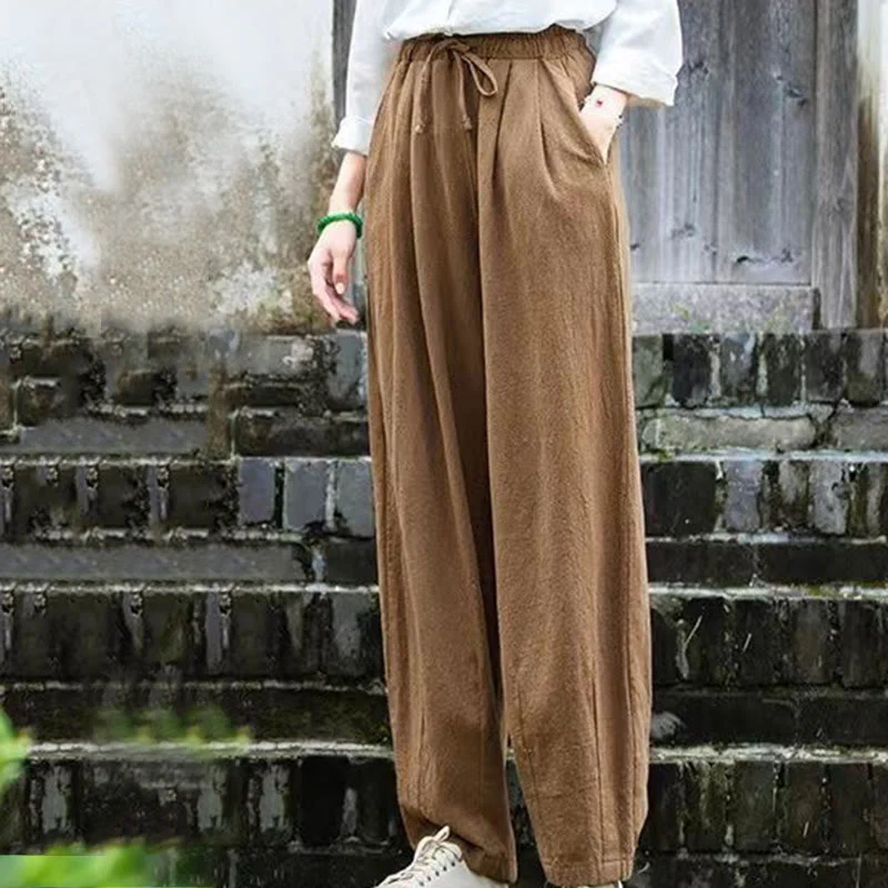 Buddha Stones Plain Design Cotton Women's Pants