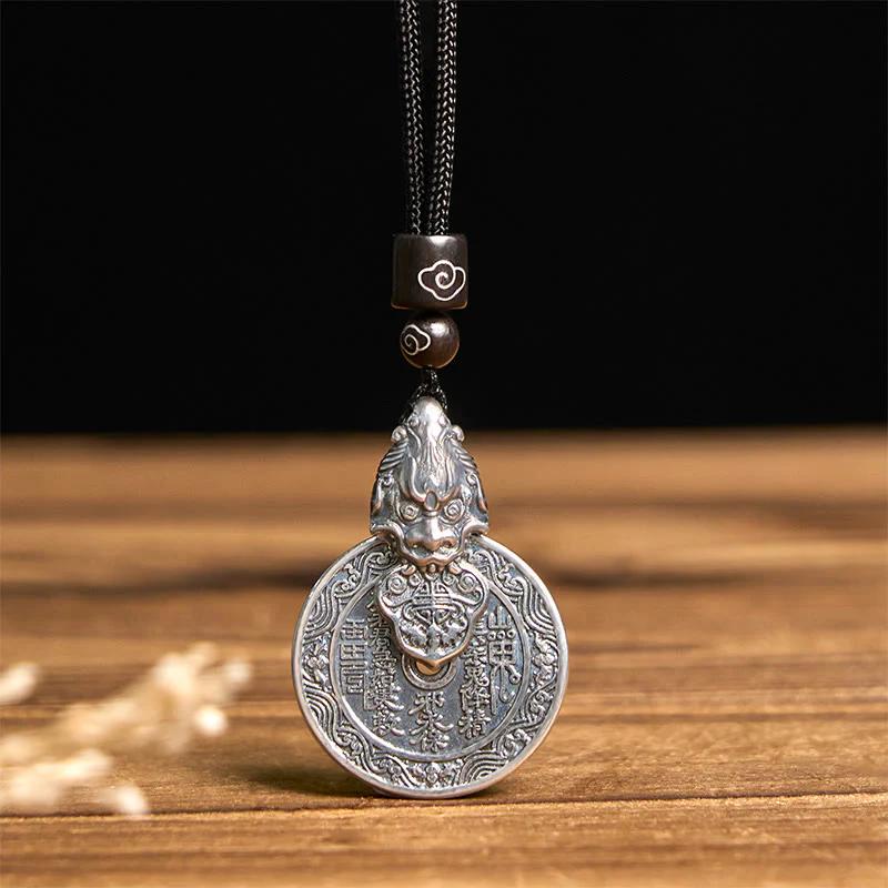 Buddha Stones Mountain Ghosts Spend Money Bagua Design Copper Pixiu Harmony Necklace Pendant