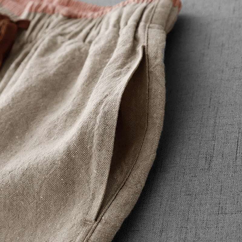 Buddha Stones Casual Daily Drawstring Simple Design Women's Cotton Linen Pants With Pockets