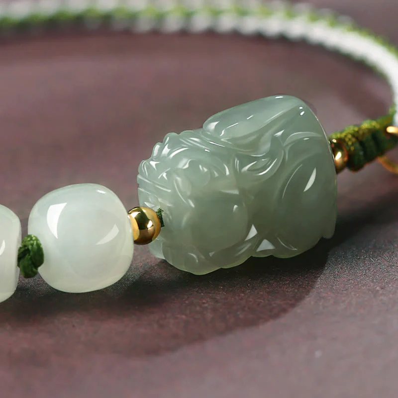 Buddha Stones Natural Hetian Jade PiXiu Luck Fu Character String Bracelet