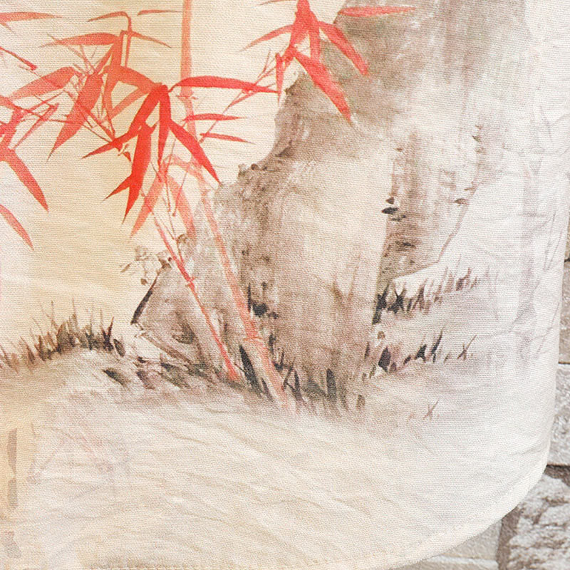 Buddha Stones Summer Bamboo Butterfly Pattern Frog-button Design Men's Shirt Jacket