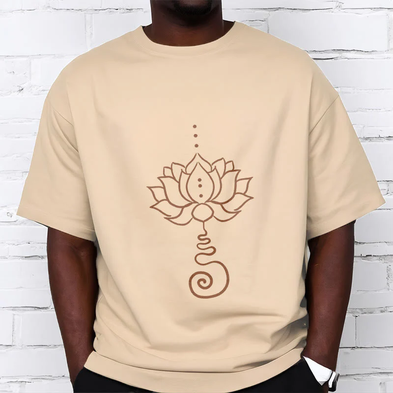 Buddha Stones Casual Lotus Design Cotton Tee T-shirt