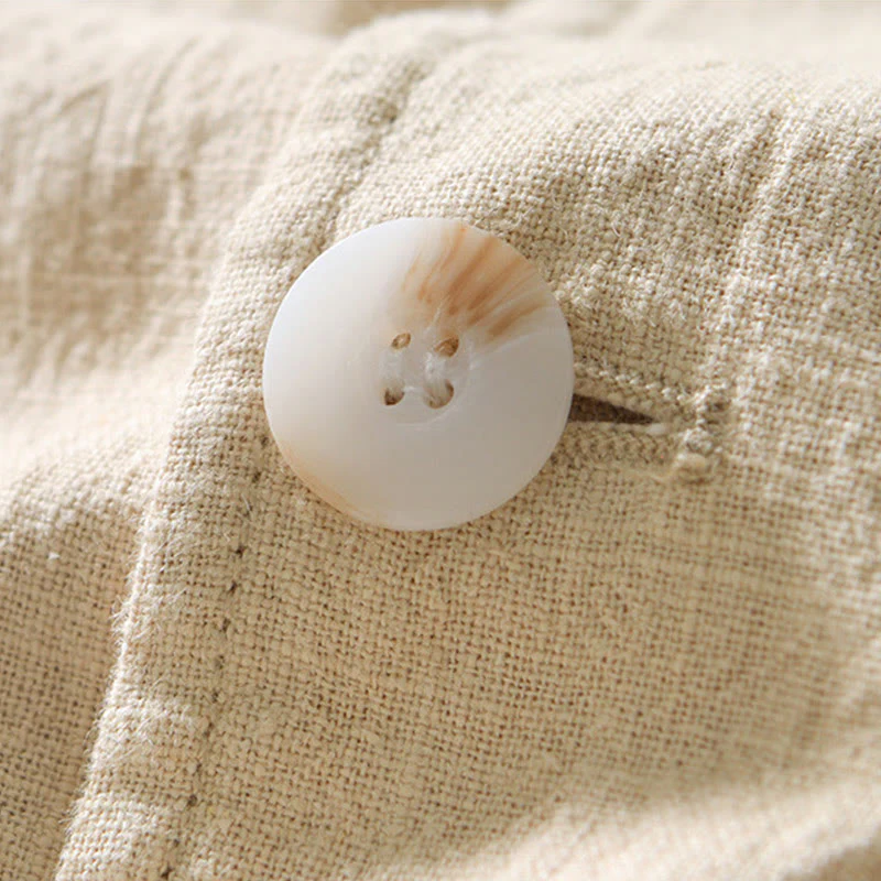 Buddha Stones Long Sleeve Button Placket Design Men's Cotton Linen Jacket Shirt With Pockets