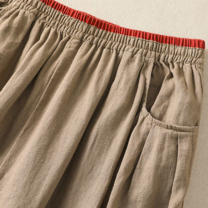 Buddha Stones Casual Embroidery Women's Cotton Linen 7-8 Length Harem Pants With Pockets