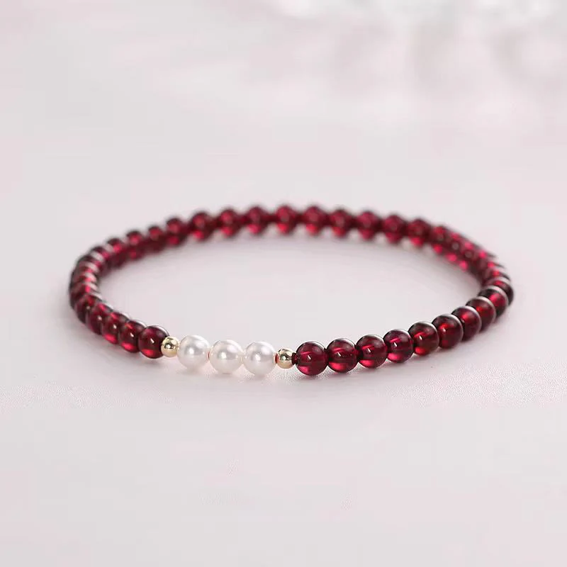 Buddha Stones Natural Small Garnet Pearl Beads Protection Bracelet