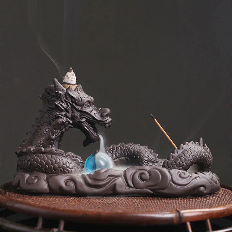 Buddha Stones Dragon Playing Ball Flower Protection Incense Burner Decoration