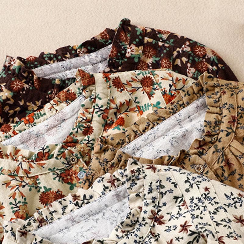 Buddha Stones Casual Florals Crew Neck Cotton Linen Women's Shirt