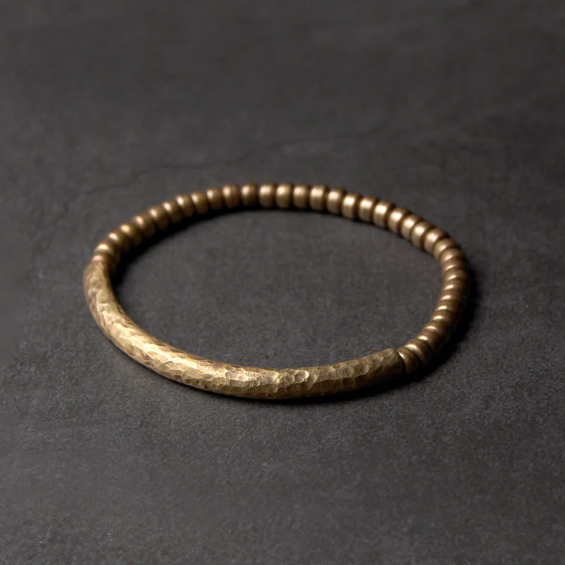 Buddha Stones Simple Design Copper Brass Bead Luck Wealth Bracelet