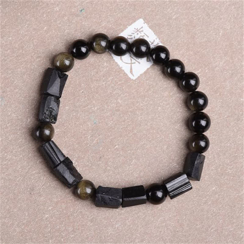 Buddha Stones Gold Sheen Obsidian Black Tourmaline Wealth Bracelet