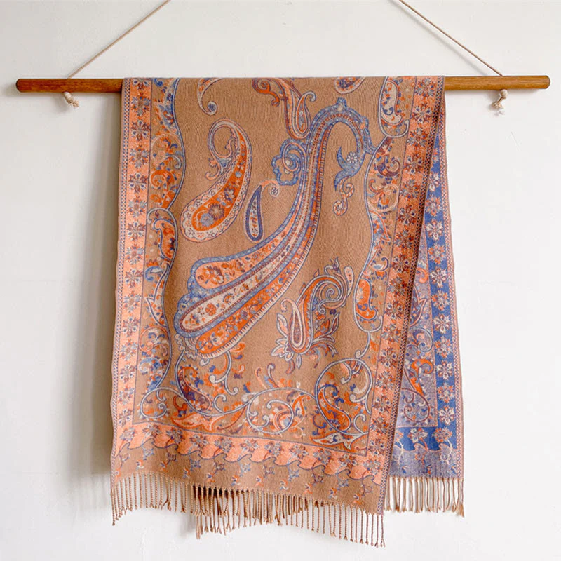 Buddha Stones Tibetan Cashew Flower Tassel Shawl Fall Winter Cozy Travel Scarf Wrap